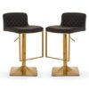 Baino Black Leather Bar Chairs With Gold Footrest In A Pair