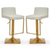 Baino White Leather Bar Chairs With Gold Footrest In A Pair