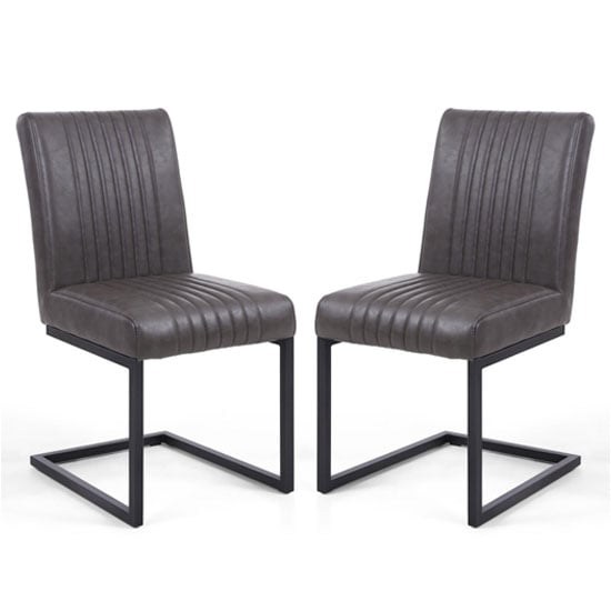 Aboba Grey Leather Effect Cantilever Dining Chair In A Pair