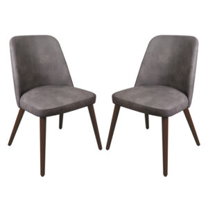 Avelay Vintage Steel Grey Faux Leather Dining Chairs In Pair