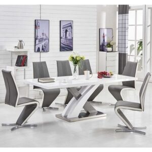 Axara Large Extending Grey Dining Table 6 Gia Grey Chairs