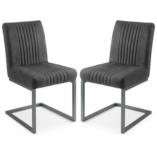 Barras Charcoal Grey Faux Leather Dining Chairs In Pair