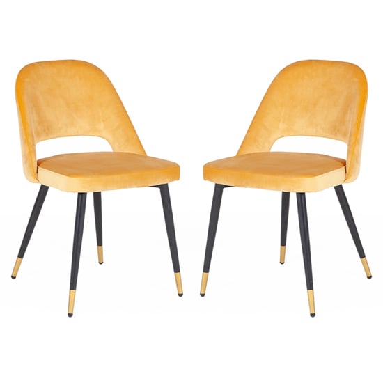 Brietta Mustard Velvet Dining Chairs With Black Legs In Pair