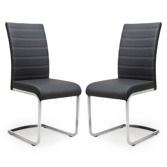 Conary Black Leather Cantilever Dining Chair In A Pair