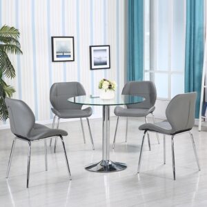 Dante Glass Dining Table In Clear With 4 Grey Darcy Chairs