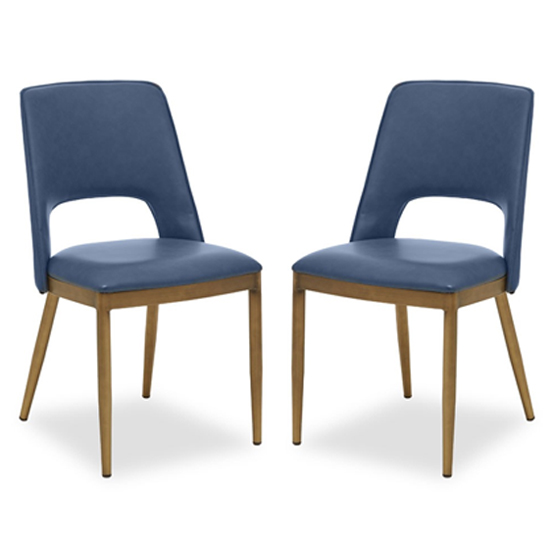 Glidden Blue Leather Upholstered Dining Chairs In A Pair