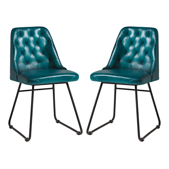 Hayton Vintage Blue Genuine Leather Dining Chairs In Pair