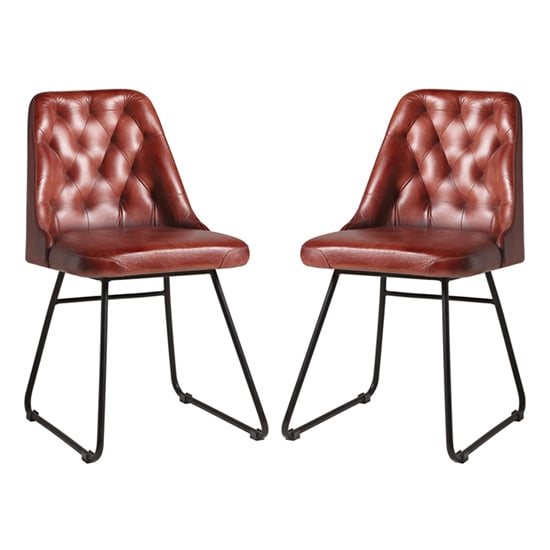 Hayton Vintage Red Genuine Leather Dining Chairs In Pair