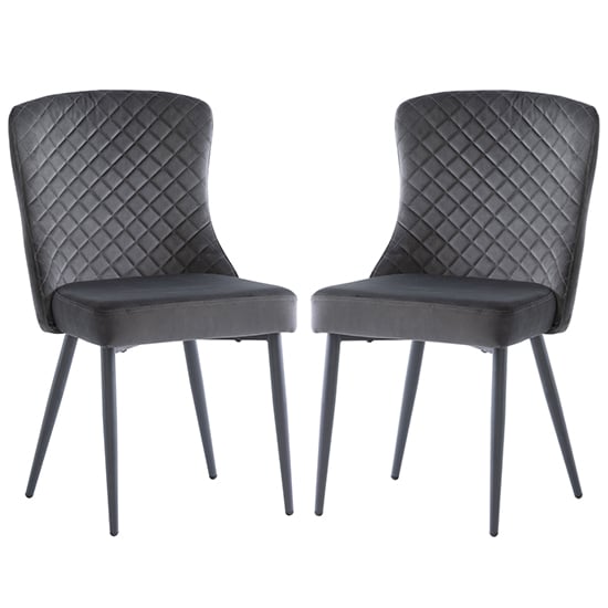 Helmi Graphite Velvet Dining Chairs With Black Legs In Pair