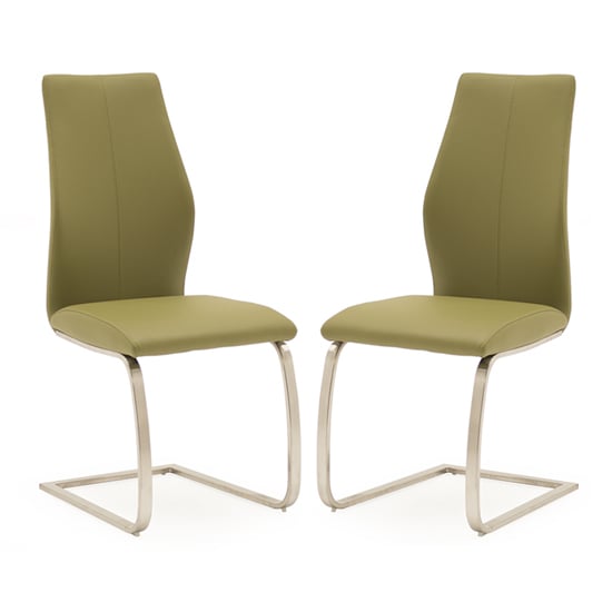 Irma Olive Faux Leather Dining Chairs With Steel Legs In Pair