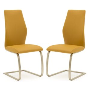 Irma Pumpkin Faux Leather Dining Chairs With Steel Legs In Pair