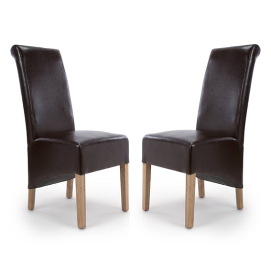 Kyoto Roll Back Bonded Leather Brown Dining Chairs In Pair