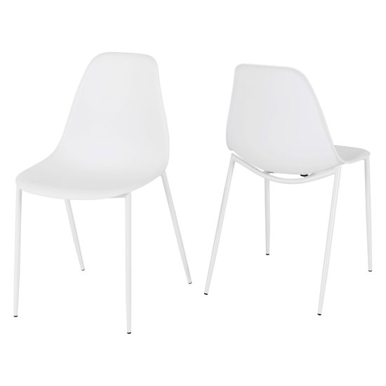 Laggan White Plastic Dining Chairs With Metal Legs In Pair