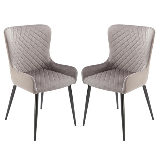 Laxly Diamond Grey Velvet Dining Chairs In A Pair