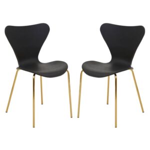 Leila Black Plastic Dining Chairs With Gold Metal legs In A Pair