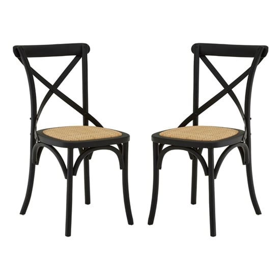 Lyox Black Wooden Dining Chairs With Weave Seat In Pair