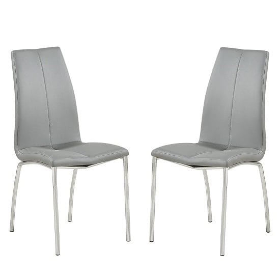 Opal Grey Faux Leather Dining Chair With Chrome Legs In Pair