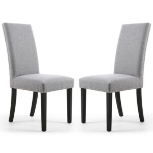 Rabat Silver Grey Fabric Dining Chairs With Black Legs In Pair