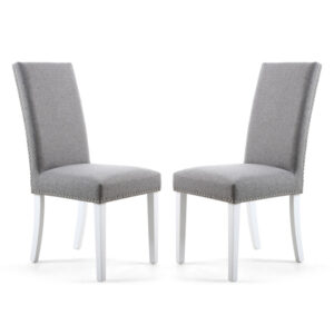 Rabat Silver Grey Fabric Dining Chairs With White Legs In Pair