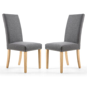 Rabat Steel Grey Fabric Dining Chairs With Natural Legs In Pair