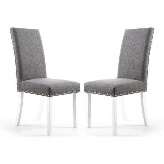 Rabat Steel Grey Linen Dining Chairs And White Legs In Pair