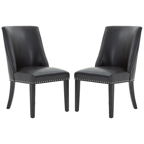 Rodik Black Faux Leather Dining Chairs In Pair