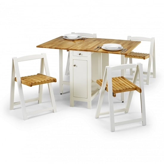 Saidi Natural And White Dining Table With 4 Folding Chairs