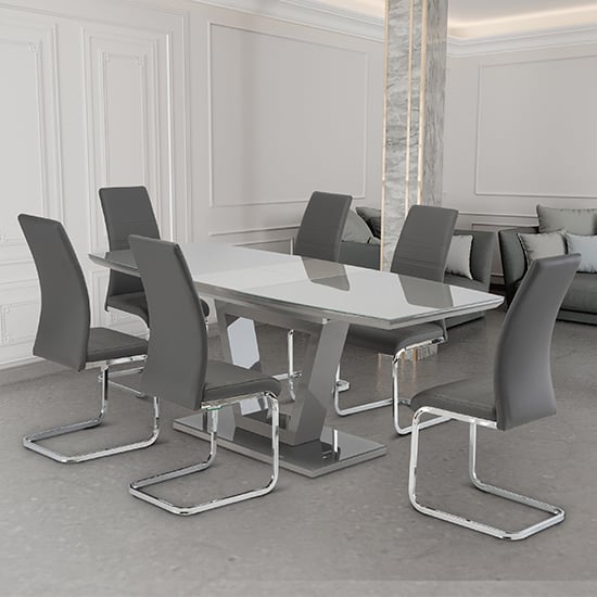 Samson Extending Grey Glass Dining Table 6 Sako Grey Chairs