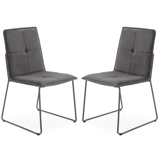 Soren Grey Velvet Dining Chairs With Black Legs In Pair