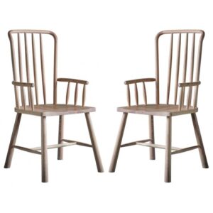 Burbank Oak Wood Carver Dining Chairs In Pair