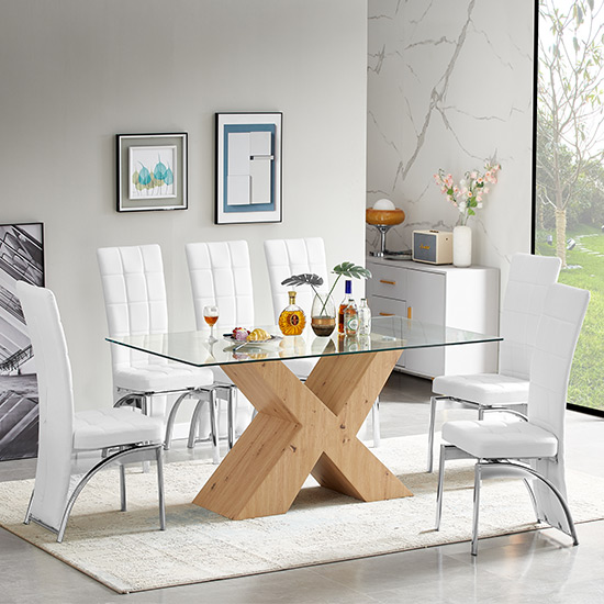 Zanti Clear Glass Dining Table With 6 Ravenna White Chairs