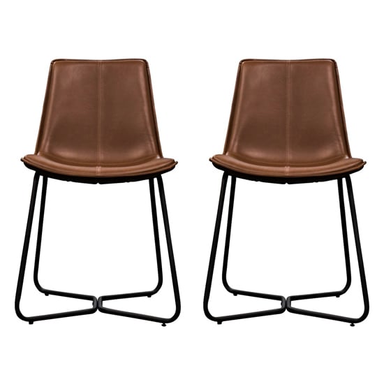 Hawker Brown Leather Dining Chairs With Metal Base In A Pair