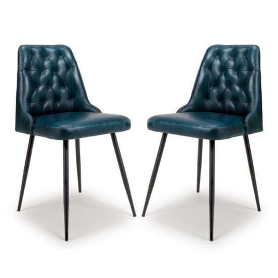 Basel Blue Genuine Buffalo Leather Dining Chairs In Pair