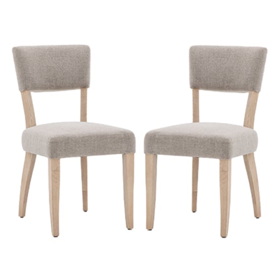 Elvira Grey Fabric Dining Chairs With Oak Legs In Pair