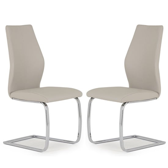 Bernie Taupe Leather Dining Chairs With Chrome Frame In Pair