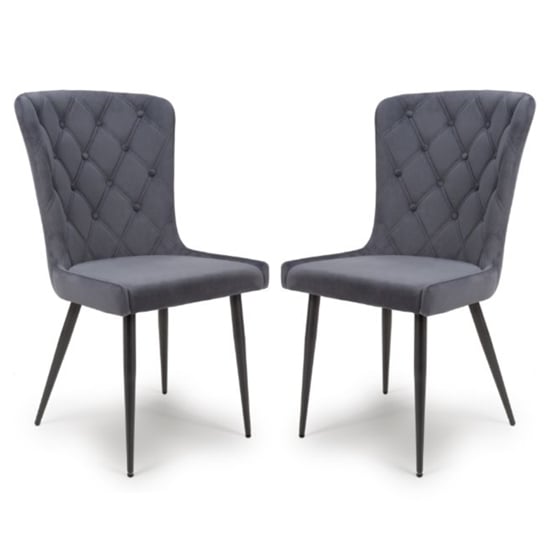 Merill Grey Velvet Dining Chairs With Metal Legs In Pair