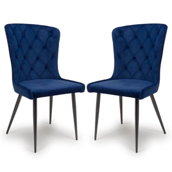 Merill Navy Velvet Dining Chairs With Metal Legs In Pair