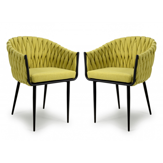 Pearl Yellow Braided Fabric Dining Chairs In Pair