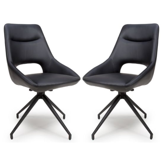 Aara Black Faux Leather Dining Chairs Swivel In Pair