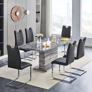 Parini Extendable Dining Table In Melange 6 Petra Black Chairs