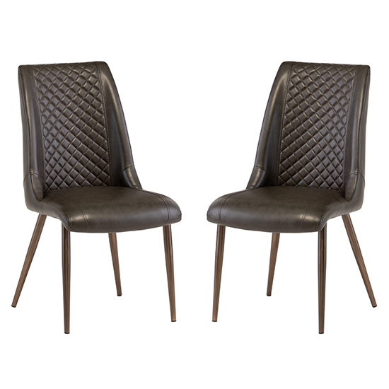 Aalya Dark Brown Faux Leather Dining Chairs In Pair