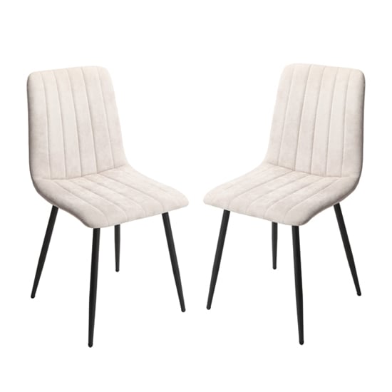 Arta Straight Stitch Natural Fabric Dining Chairs In Pair