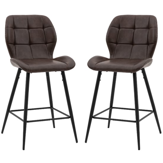 Macerata Brown Faux Leather Bar Stools In Pair