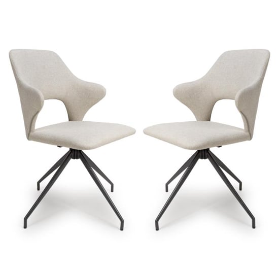 Vercelli Swivel Natural Fabric Dining Chairs In Pair