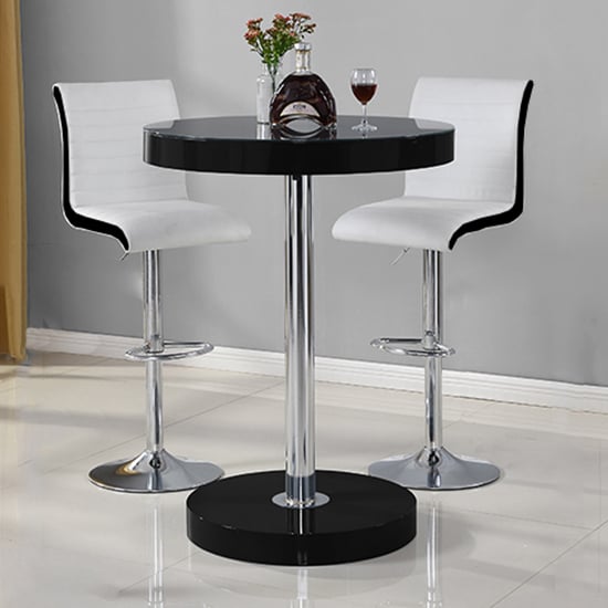 Havana Bar Table In Black With 2 Ritz White And Black Bar Stools