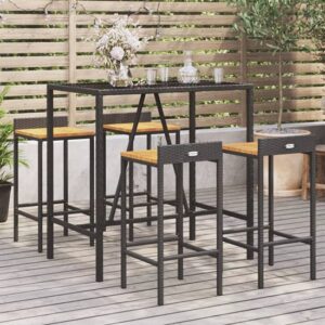 Sierra Solid Wood 5 Piece Garden Bar Set In Black Poly Rattan