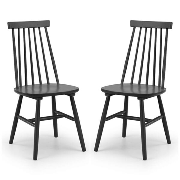 Abeje Black Wooden Dining Chairs With Spindle Back In Black Pair