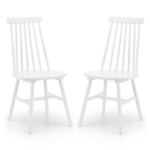 Abeje White Wooden Dining Chairs With Spindle Back In White Pair