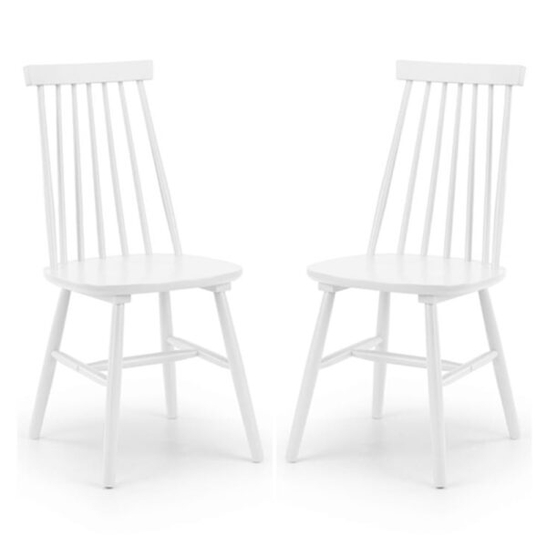 Abeje White Wooden Dining Chairs With Spindle Back In White Pair