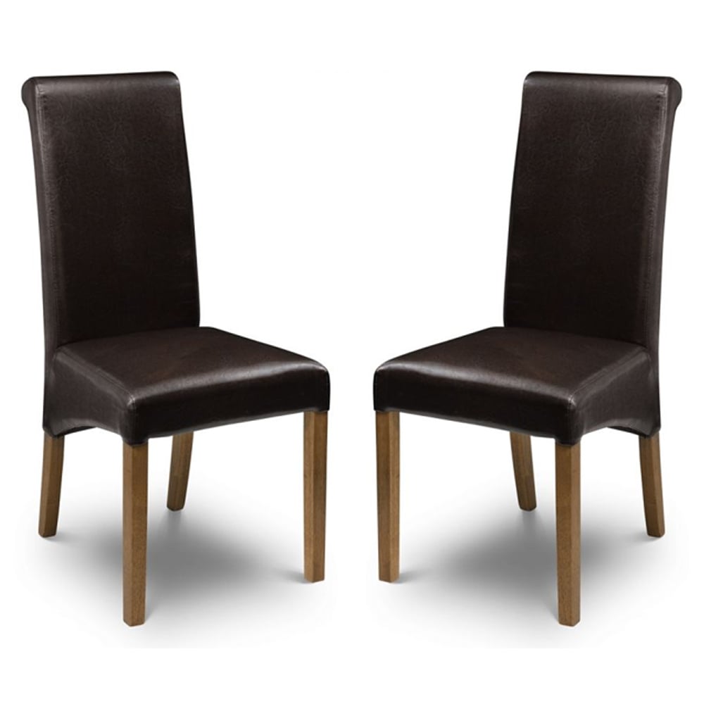 Cary Brown Faux Leather Dining Chairs In Pair